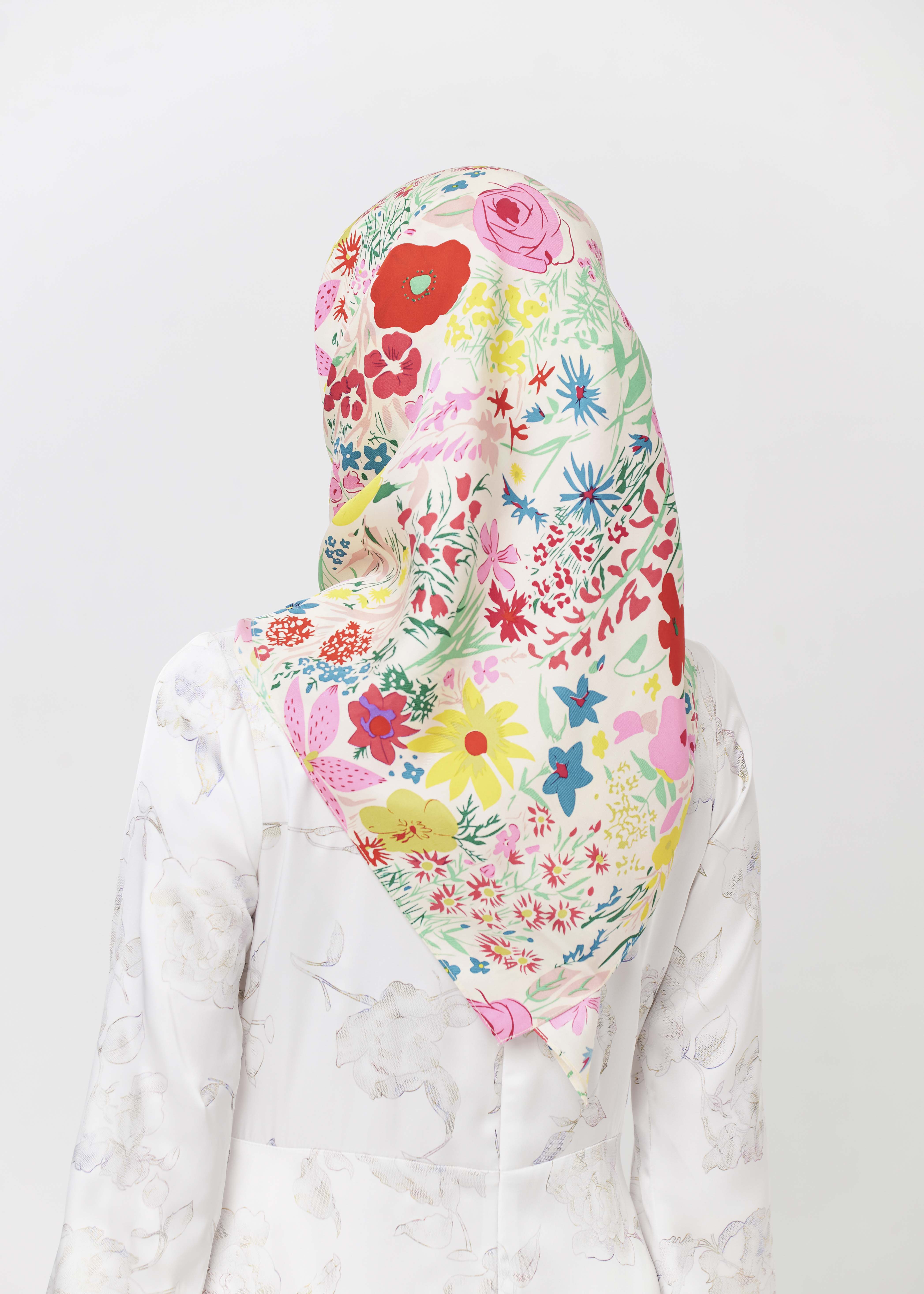 Spring Tale Silk Hijab - Blush Meadow by Minnaba