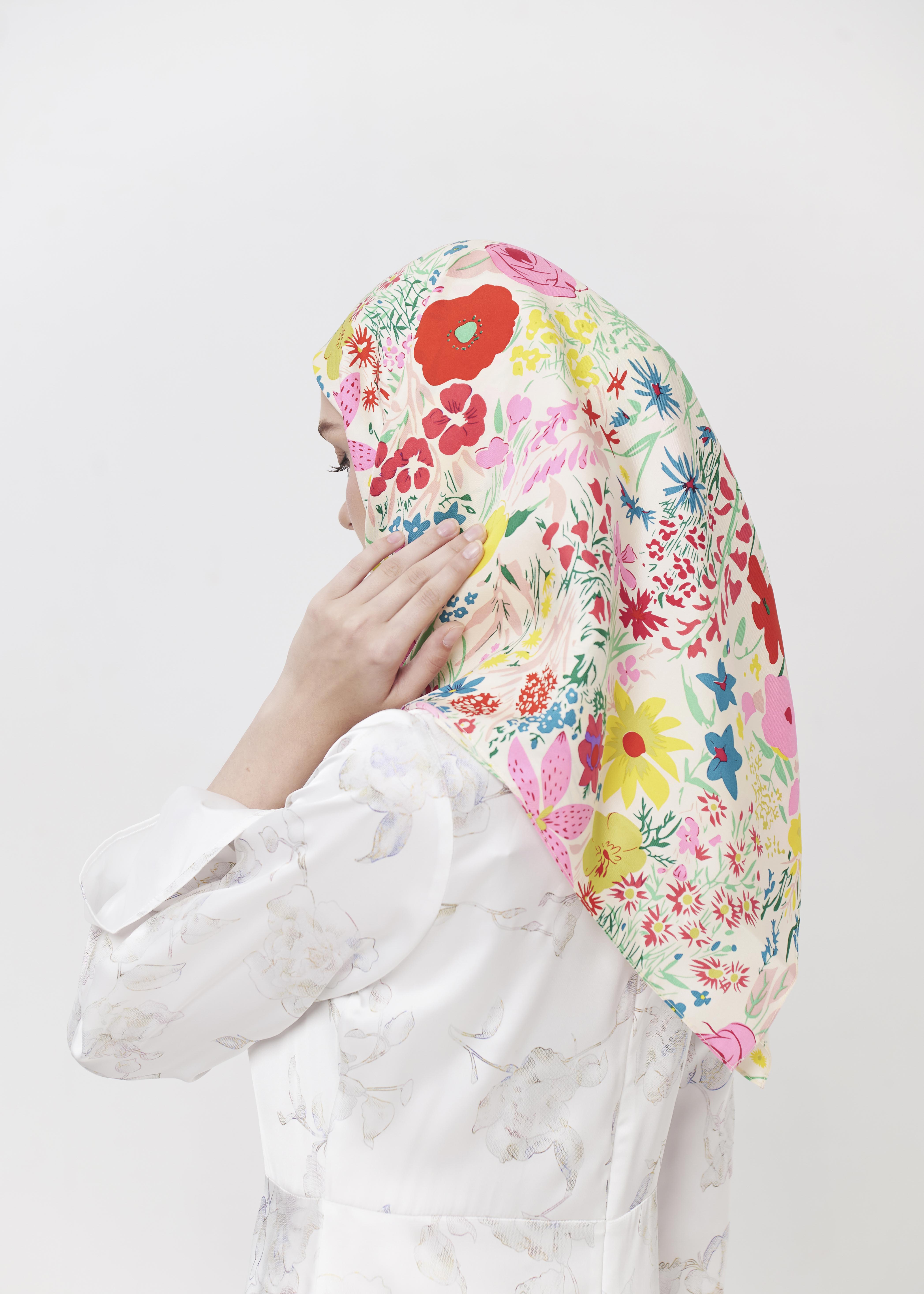 Spring Tale Silk Hijab - Blush Meadow by Minnaba