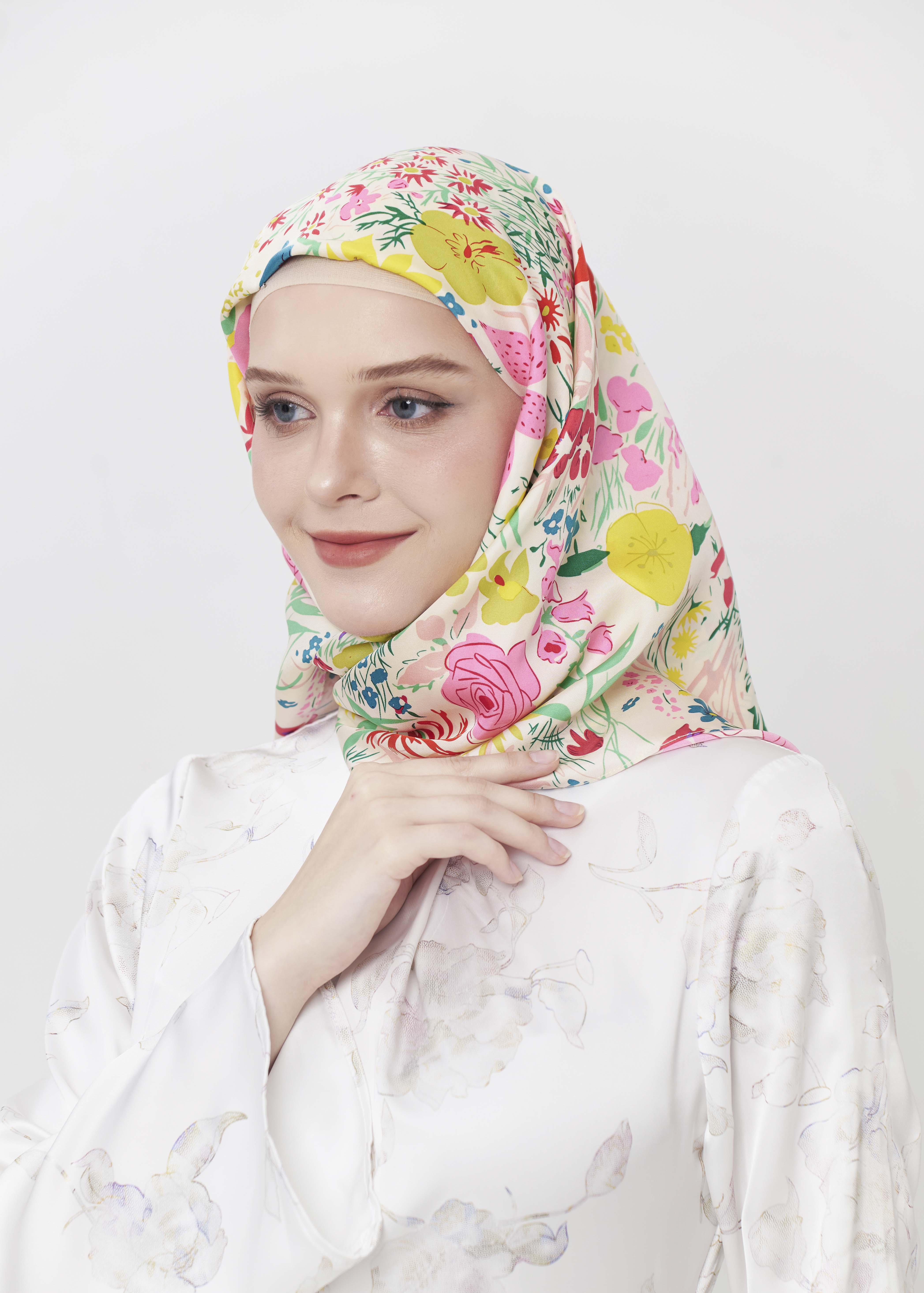Spring Tale Silk Hijab - Blush Meadow by Minnaba