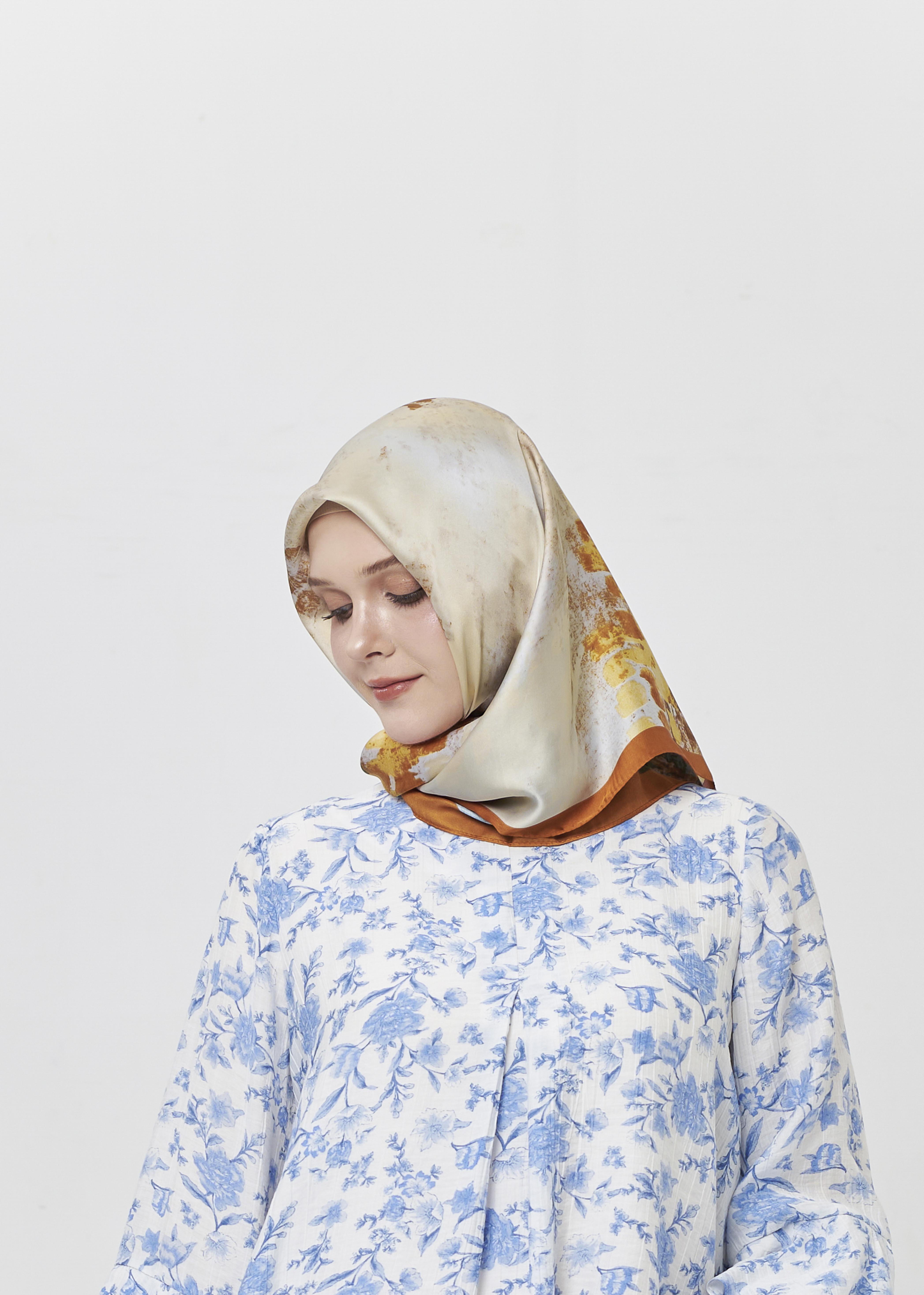 Amber Garden Silk Hijab - Autumn Bloom by Minnaba