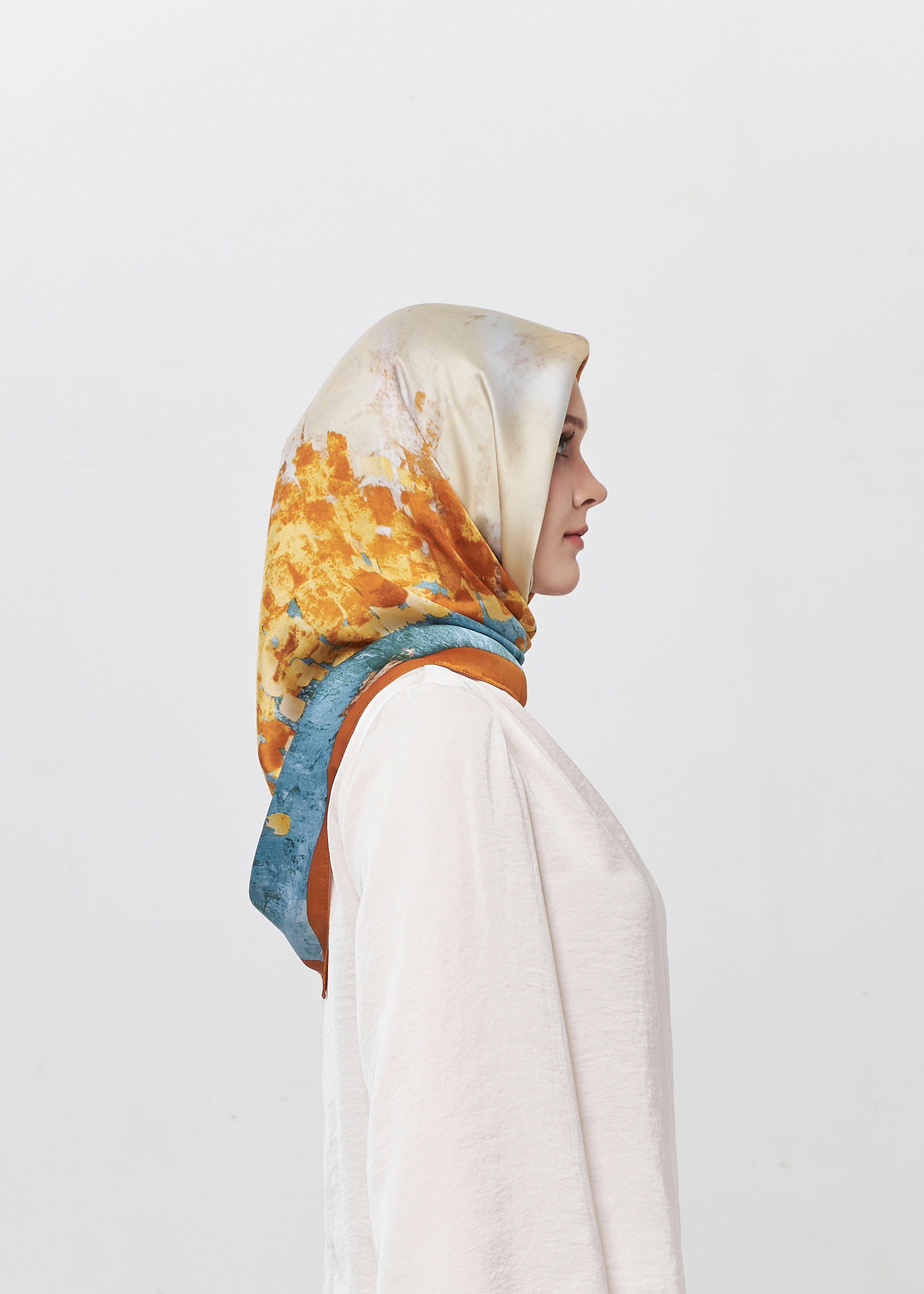Amber Garden Silk Hijab - Autumn Bloom by Minnaba