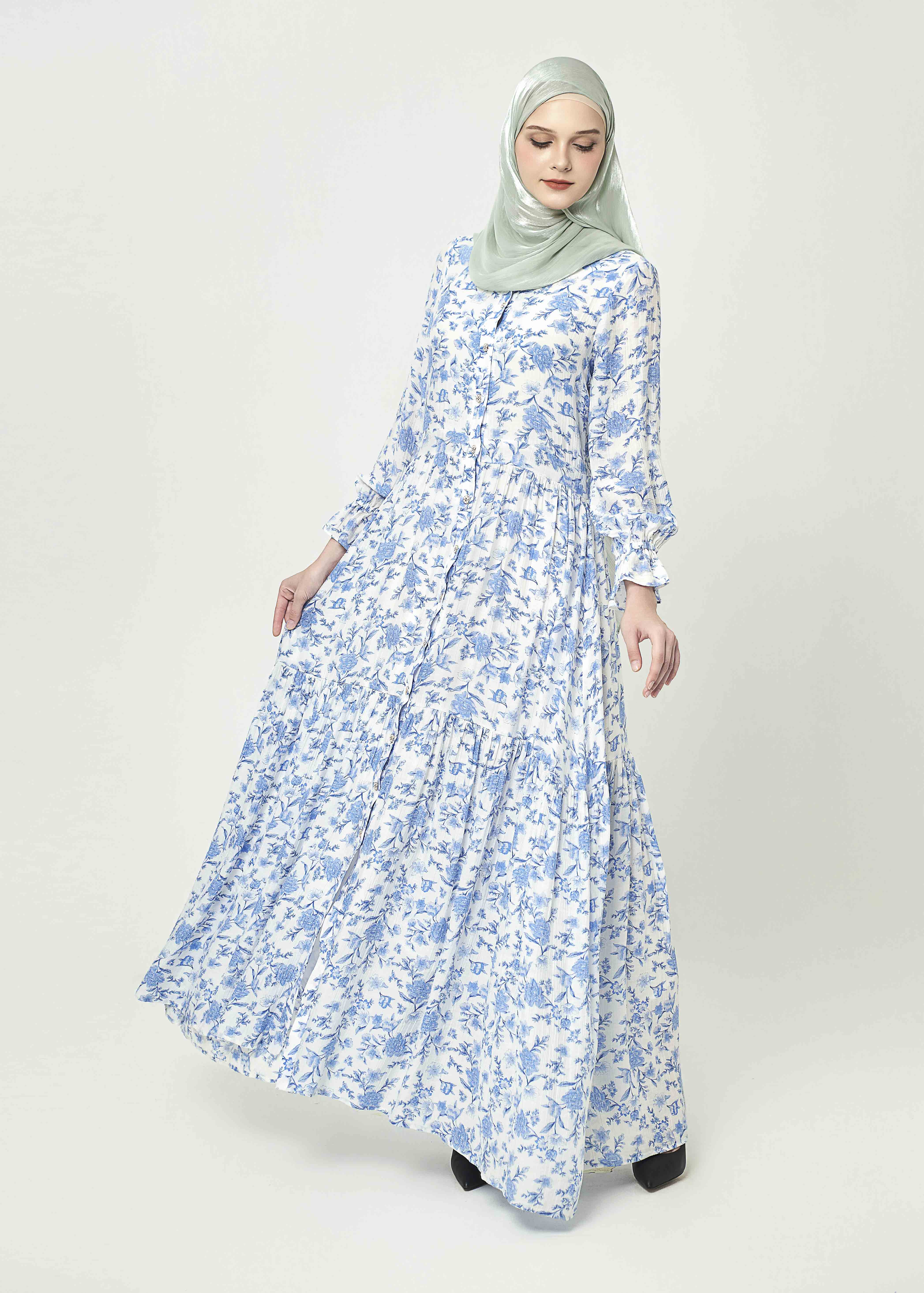 Azure Bloom Tiered Maxi Dress by Minnaba