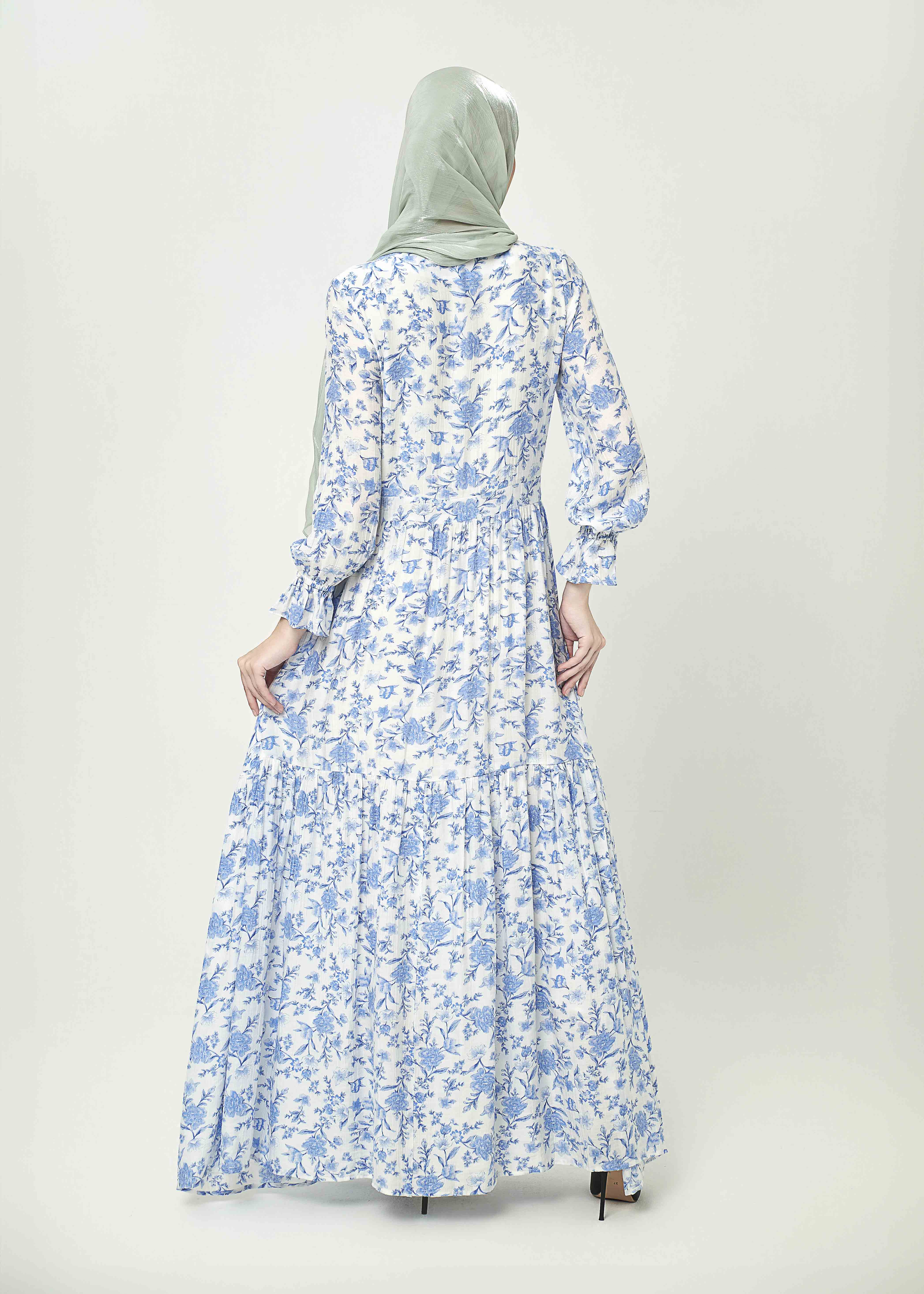 Azure Bloom Tiered Maxi Dress by Minnaba
