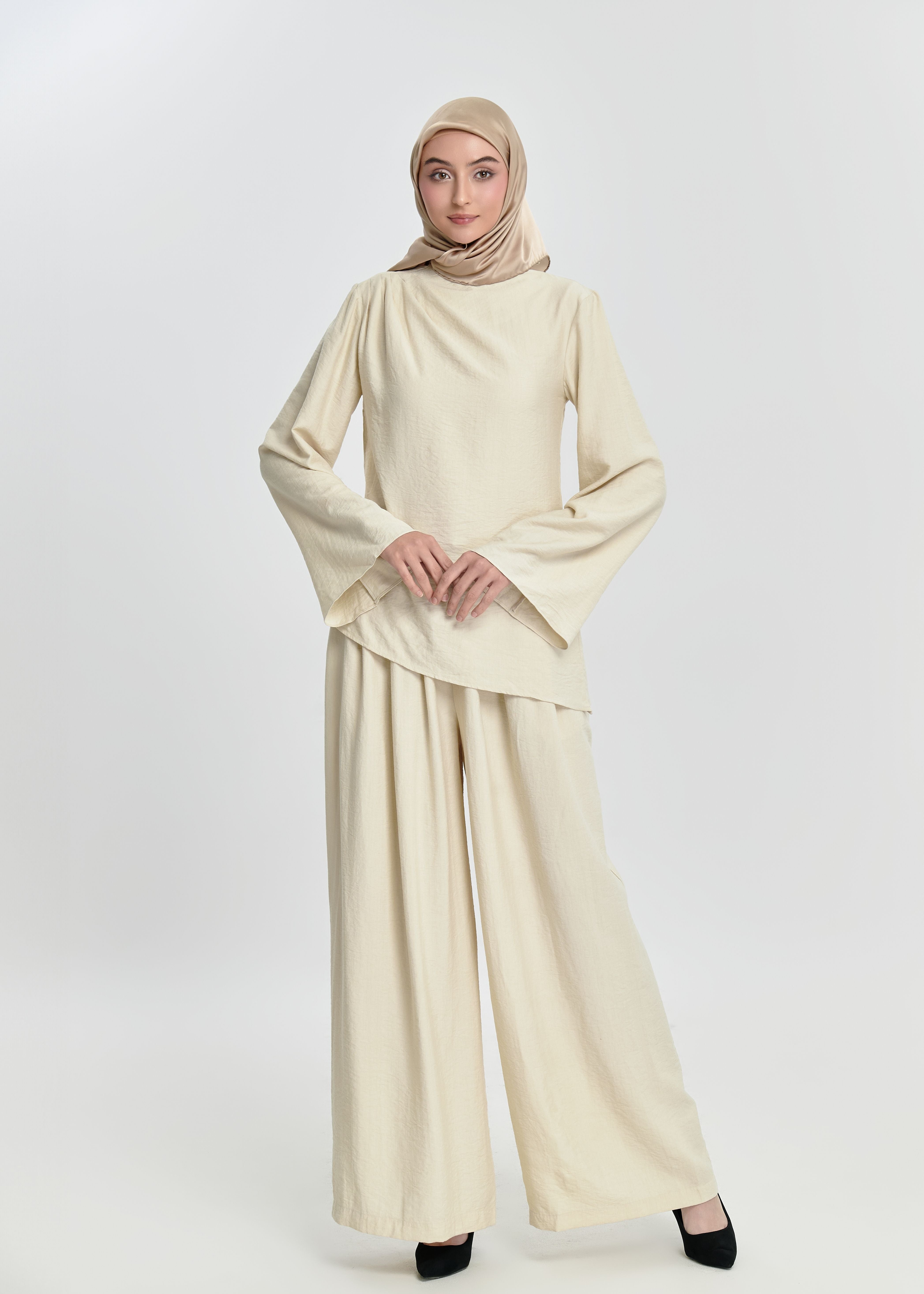 Pearl Bloom Flare Tunic - Oat Milk Beige by Minnaba