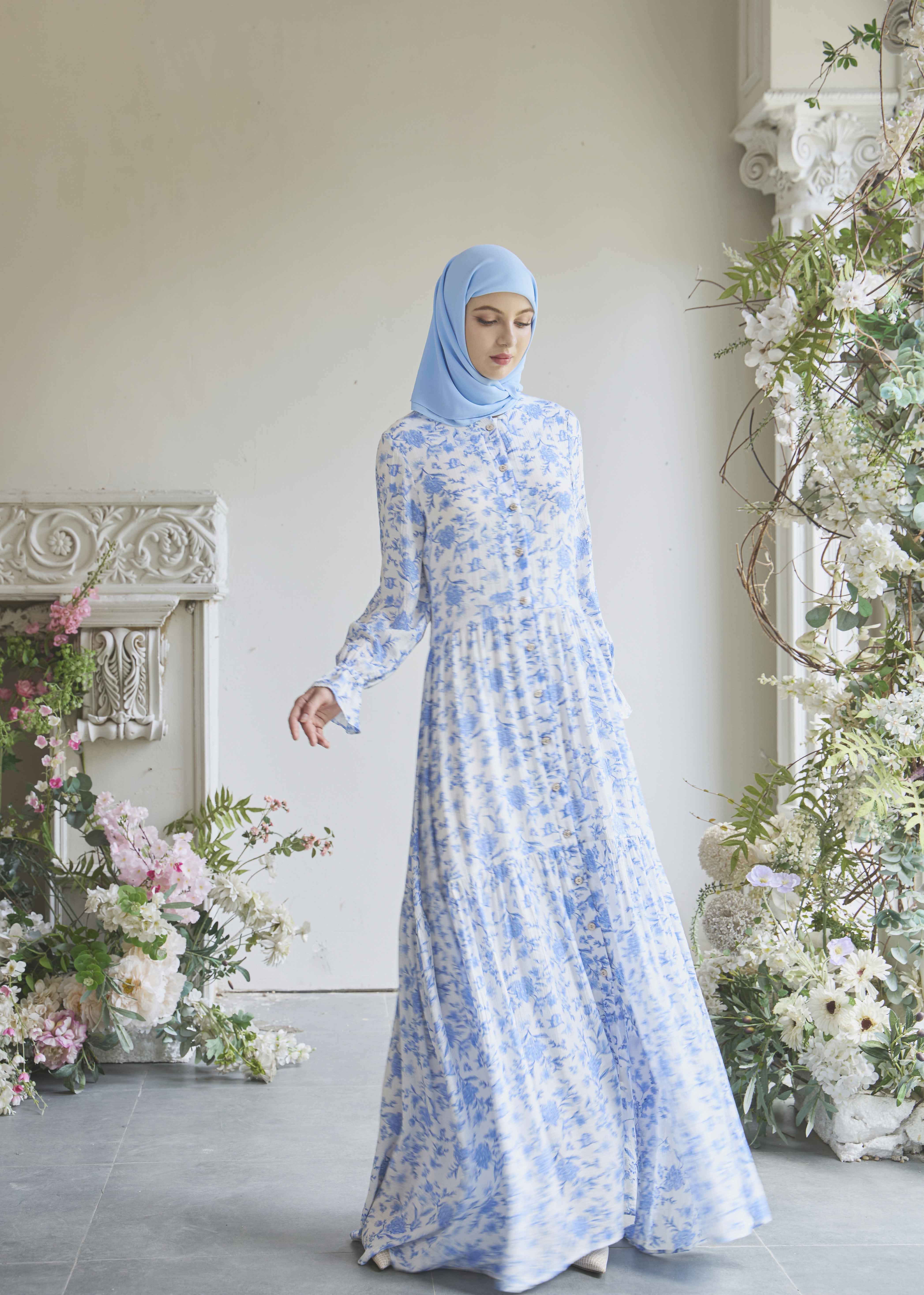Azure Bloom Tiered Maxi Dress by Minnaba