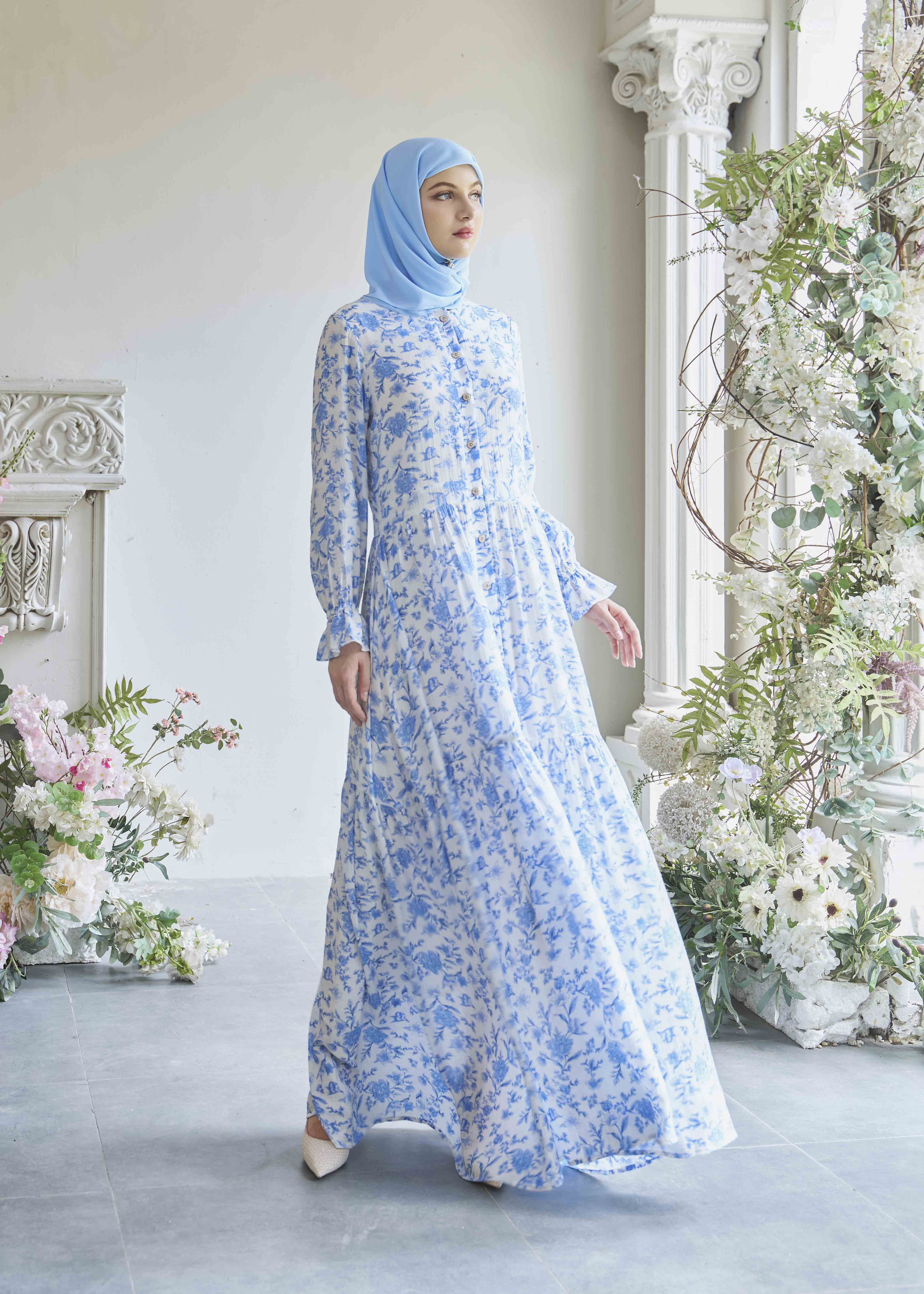 Azure Bloom Tiered Maxi Dress by Minnaba