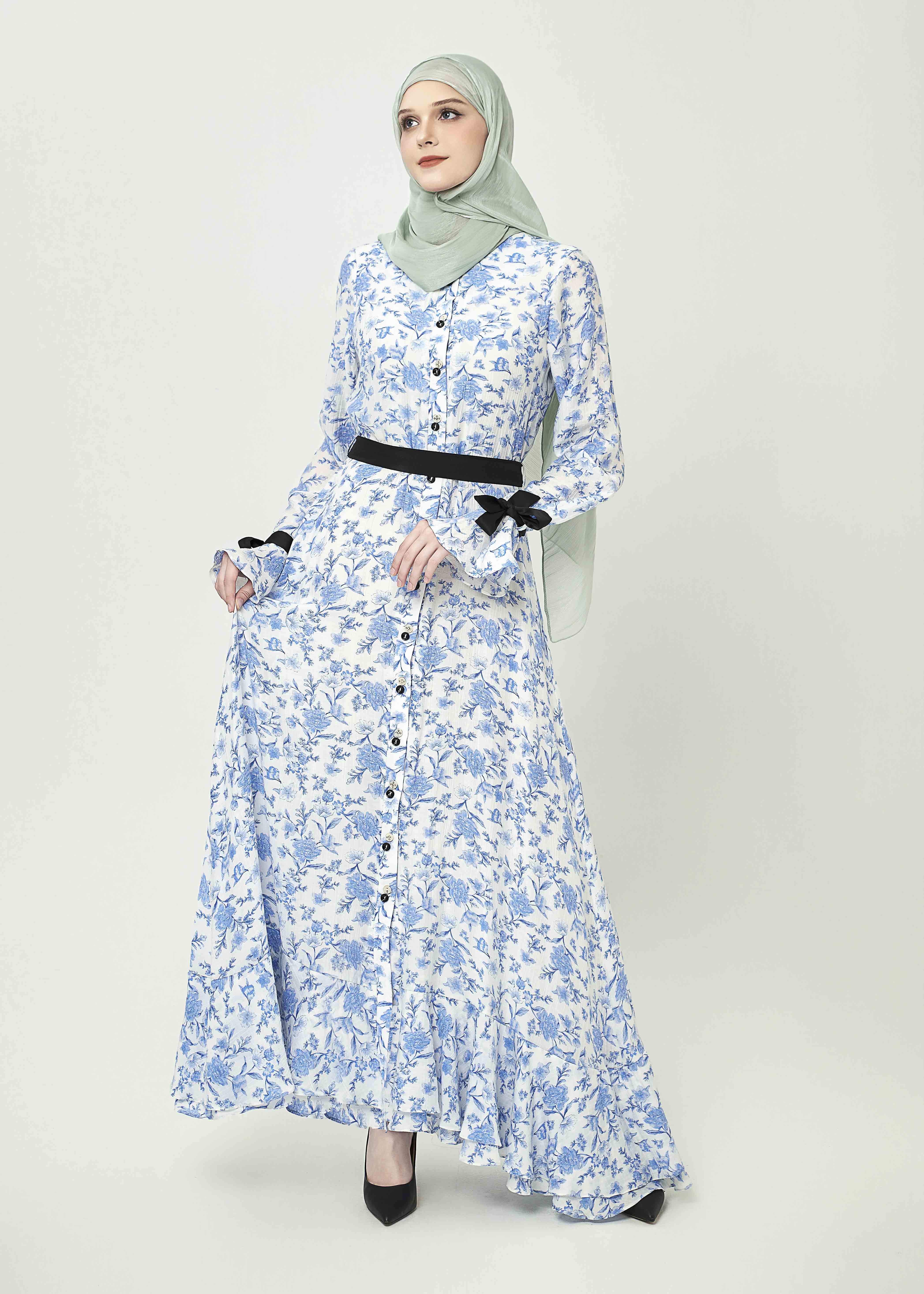 Bluebell Charm Maxi Dress – Ribbon Edition - Porcelain Blue by Minnaba