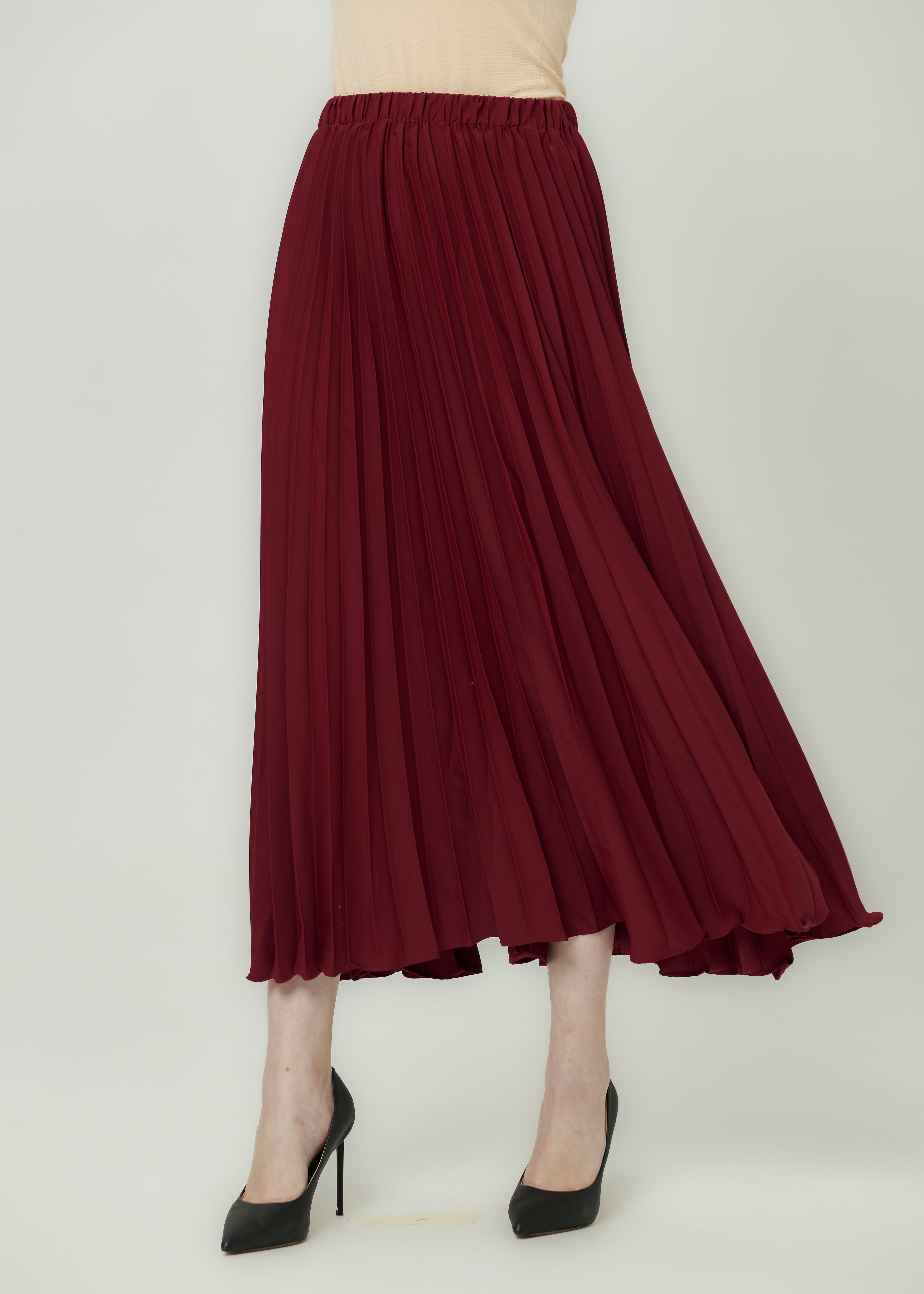 Amber Dune Pleated Skirt - Deep Garnet
