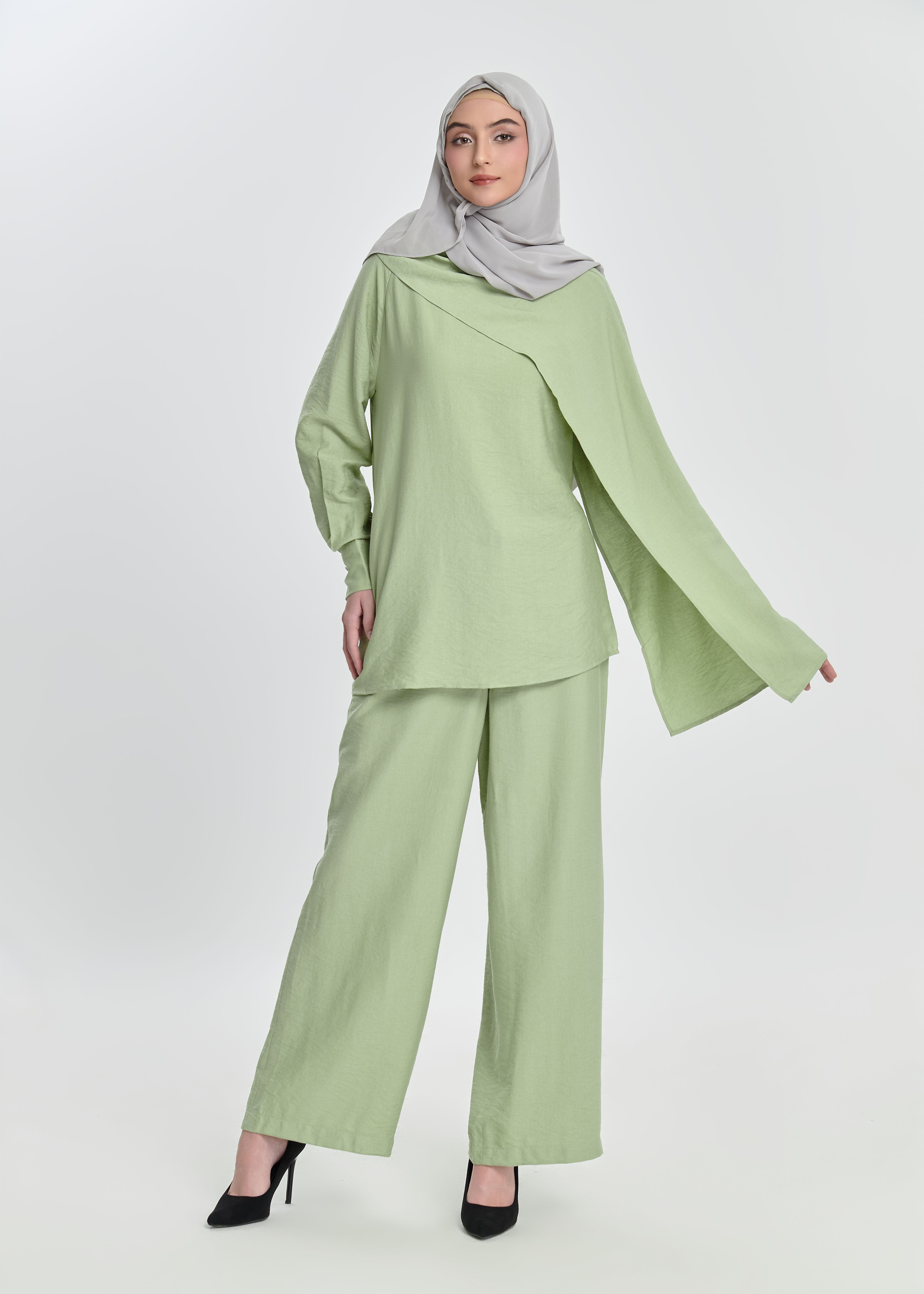 Asym Draped Sleeve Tunic - Celery Mist by Minnaba