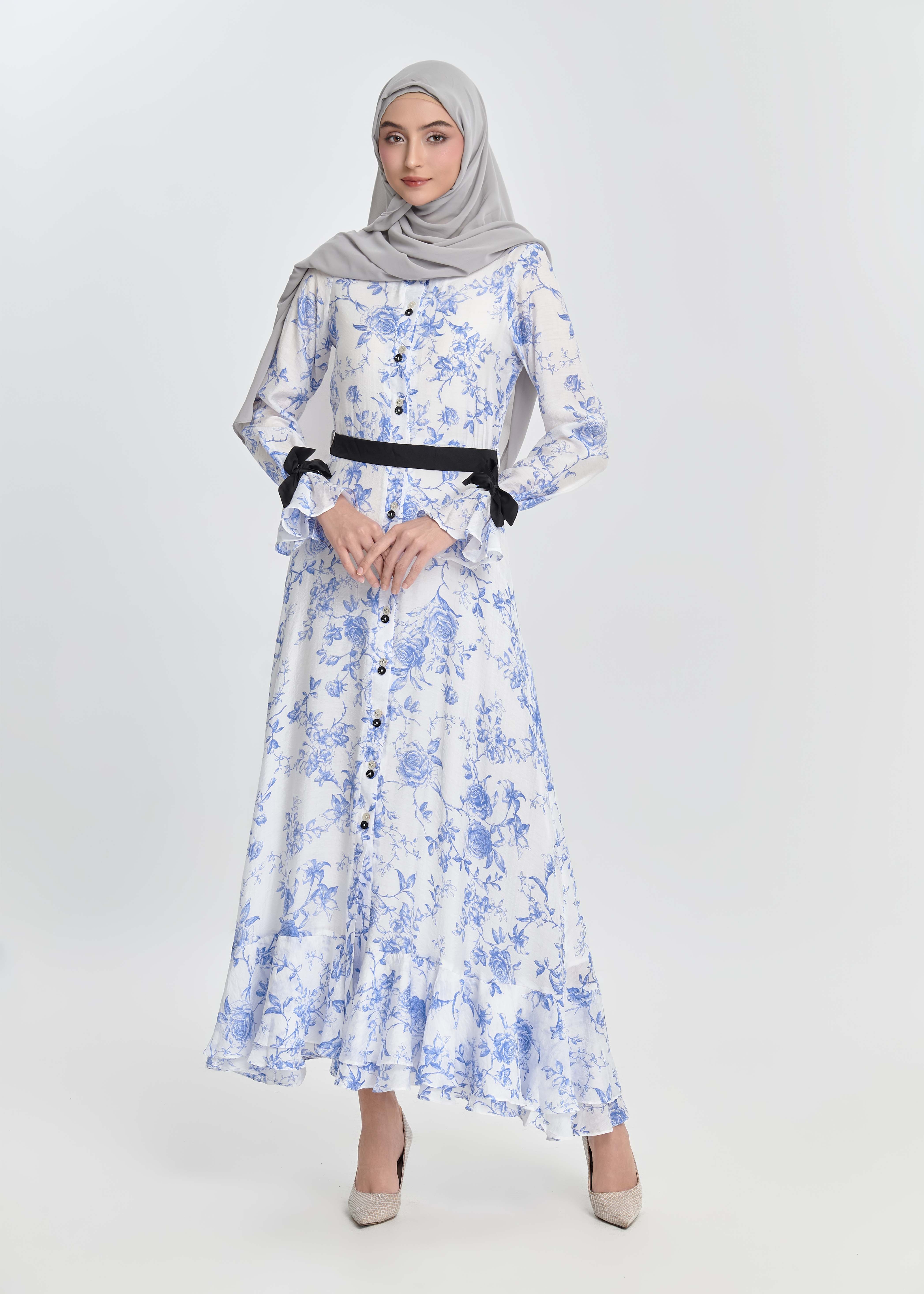 Bluebell Charm Maxi Dress – Ribbon Edition - Porcelain Vine by Minnaba