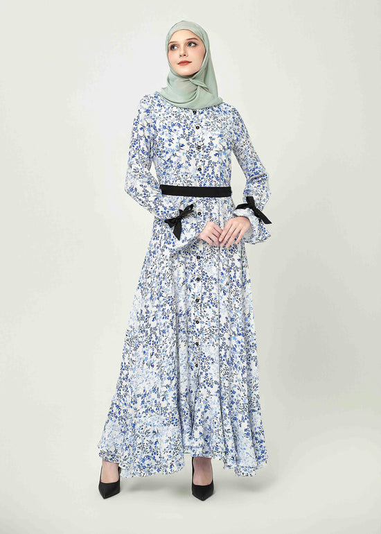 Bluebell Charm Maxi Dress – Ribbon Edition - Cobalt Bloom by Minnaba