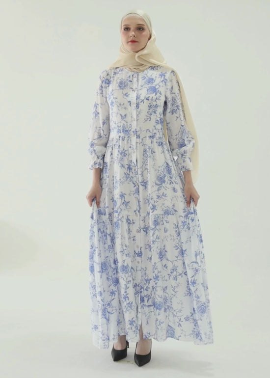 Azure Bloom Tiered Maxi Dress - Porcelain Vine by Minnaba
